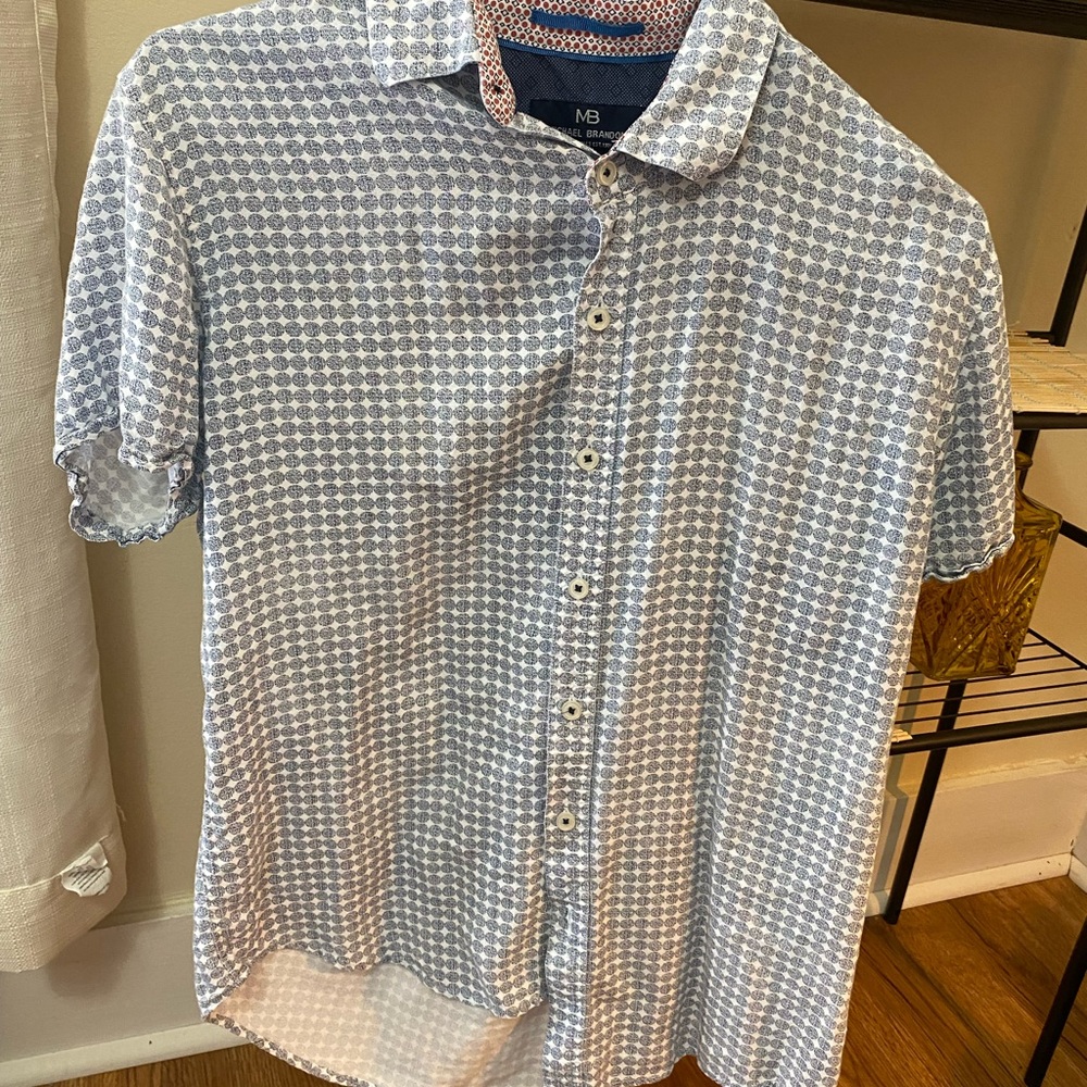 Michael Brandon Blue and White Casual Button Down Shirt